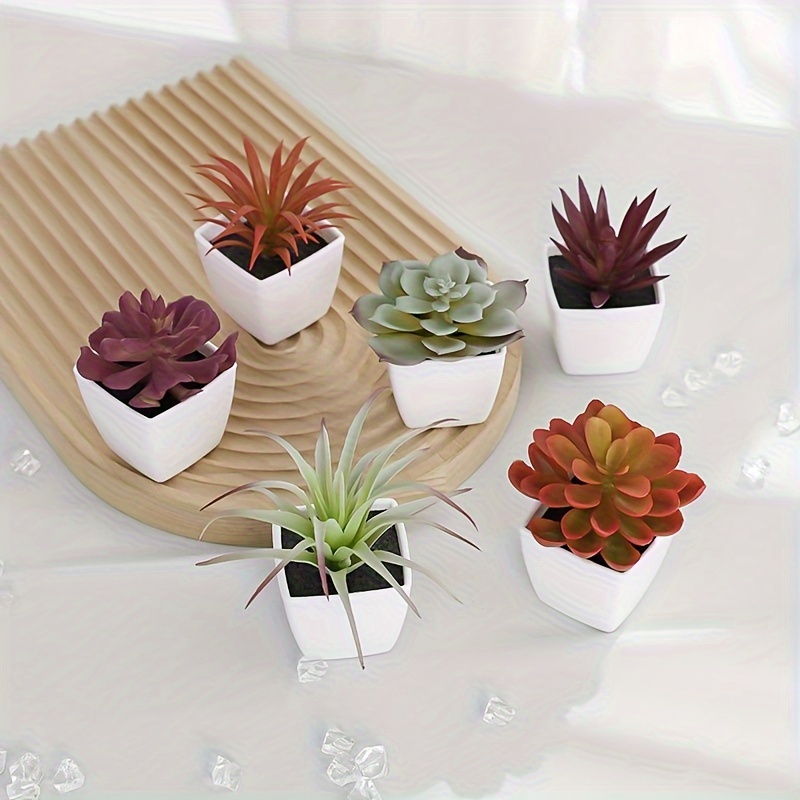 

6pcs Artificial Succulent Plants - Mini Potted Plants With White Pots For Desktop, Window, And Bookshelf Decoration