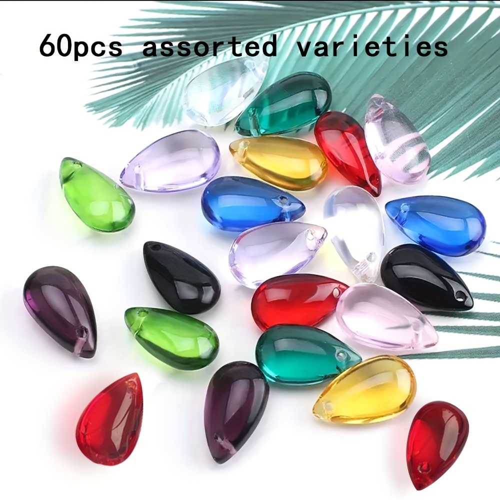 60pcs, 8 X 14mm Colored Water Drop Beads, Glass Beads, Necklace Earring Jewelry Making Additions
