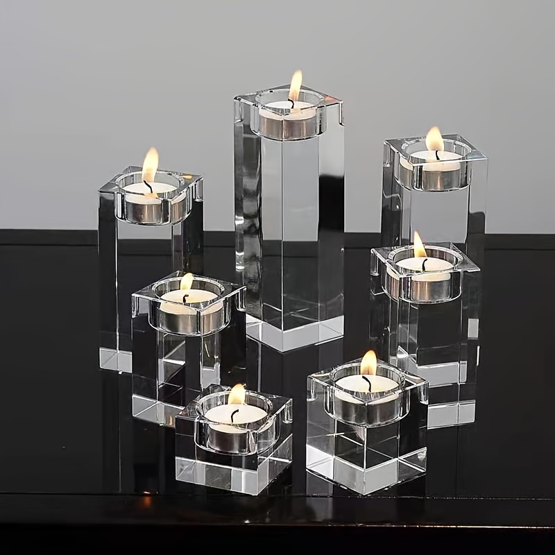 

1pc Candle Holder, European Minimalist Crystal Glass Candlestick Ornament, Creating A Romantic Candlelit Dinner Atmosphere, For Living Room, Dinning Room And Bedroom, Home Supplies