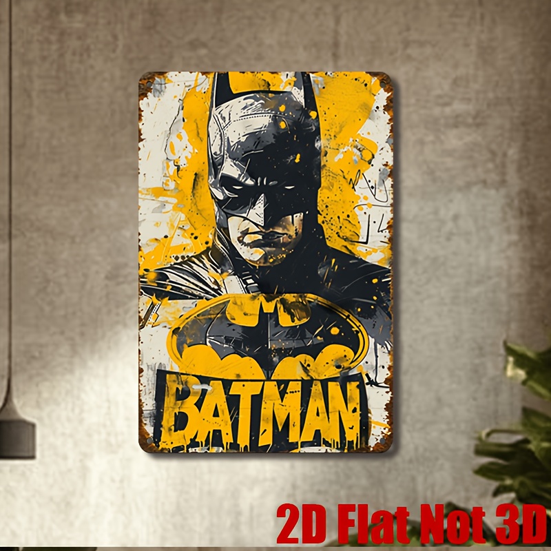 TEMU 2D Plat - 1pc Peinture Décorative 2D Plate, Batman, Thème, Panneau Décoratif Métallique Style Rétro, Convient aux Salons , Cours, Garages,
