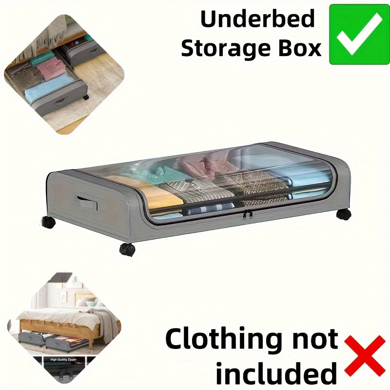 

Space-saving Under Bed Storage Organizer With Wheels - Clear Window, Lid Included For Clothes, Shoes, Toys - -out Rolling Drawer For Dorm & Bedroom