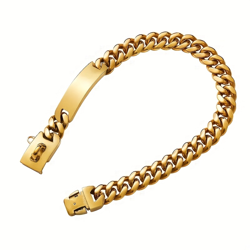TEMU [custom]15mm Heavy-duty Stainless Collar With Safety Lock - Customizable Nameplate Cuban Link Training Collar, Suitable For Small, Medium, And