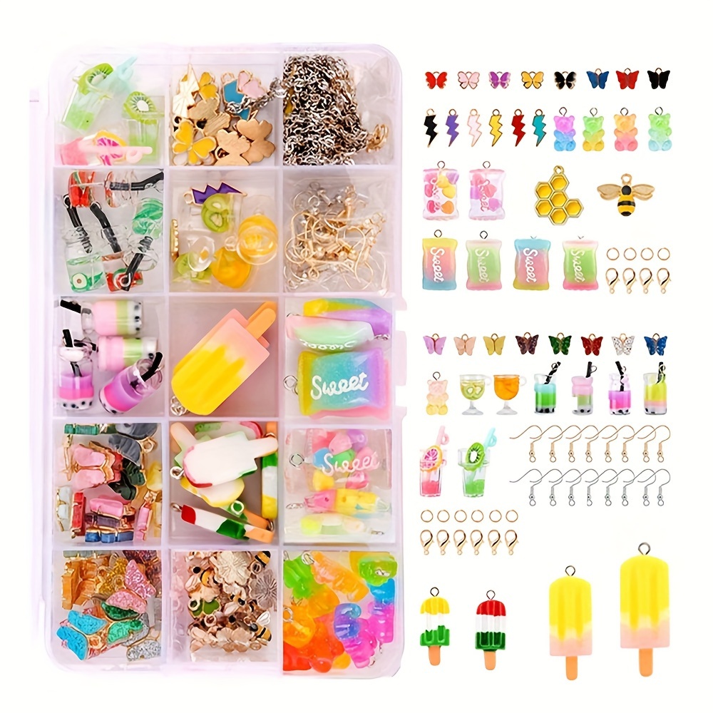 

82pcs/set Cute Tea Popsicle Cute Style Shape Summer Style Honeycomb Bee Pendants Charms For Diy Bracelet Necklace Drop Earrings Jewelry Accessories Set
