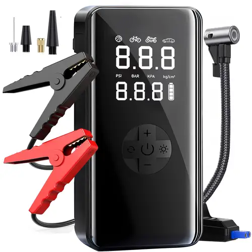 7 in 1 car battery starter kit with 150 psi air compressor cable box portable ers for 5 0l gasoline 3 0l diesel engines lcd display 3 led flashlight usb c lithium battery polymer 10w output booster portable ers for cars trucks suvs repair tool