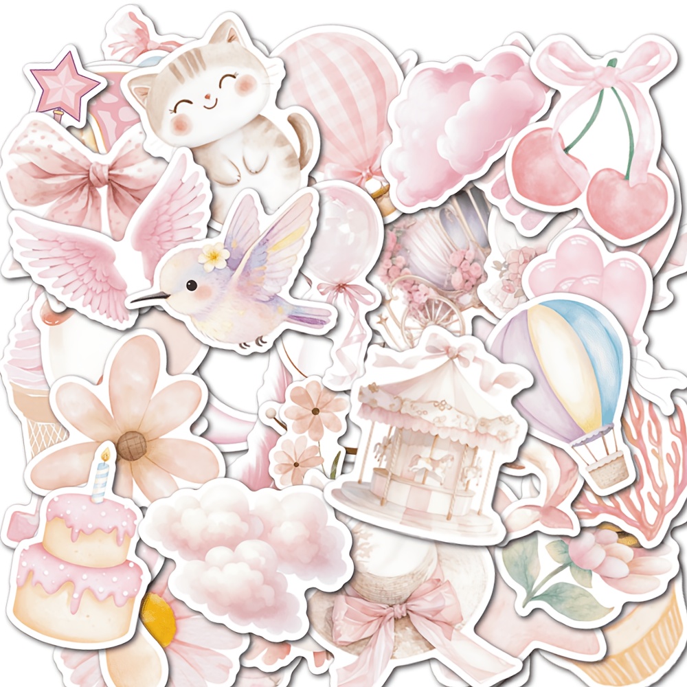 Image of Sticker Set Light Pink Stickers Pink Watercolor Cute Stickers Notebook Cup Stickers Suitcase Skateboard Decoration Stickers And Decorations