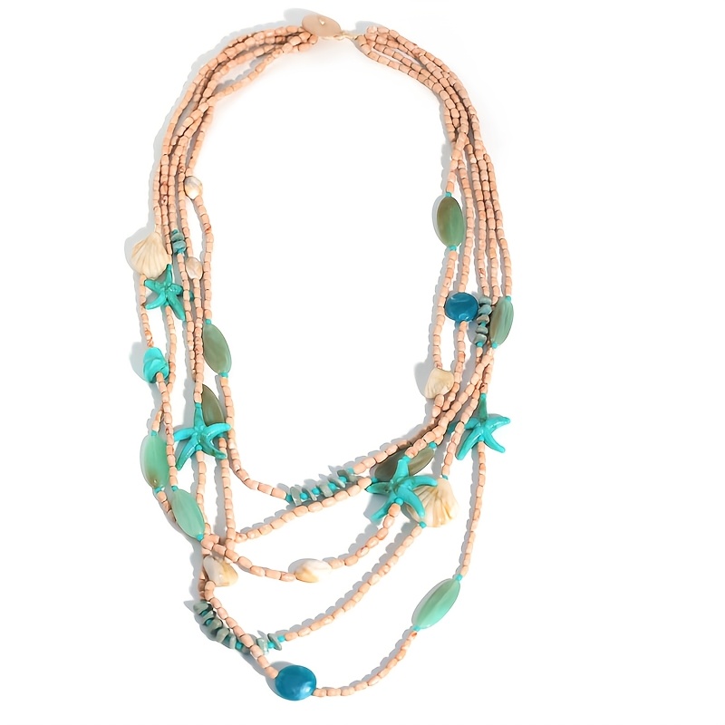 Bohemian Starfish & Seashell Multi-Layer Necklace, Vacation Style