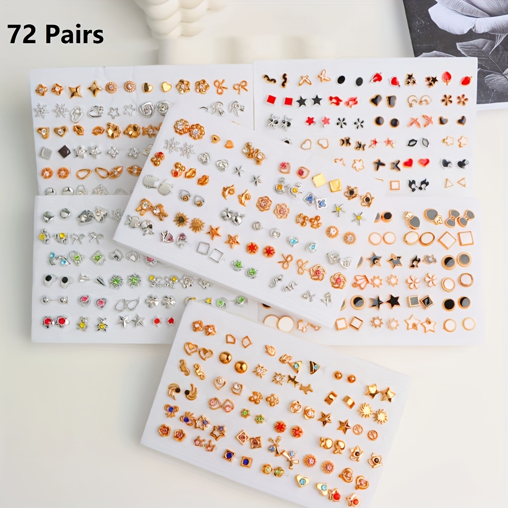 E-shop 72 Paar Elegante Ohrstecker Set Mode Damen Mini Blume Herz Party Ball Ohrringe Best Friend Geschenk Zufälliger Stil Versandt