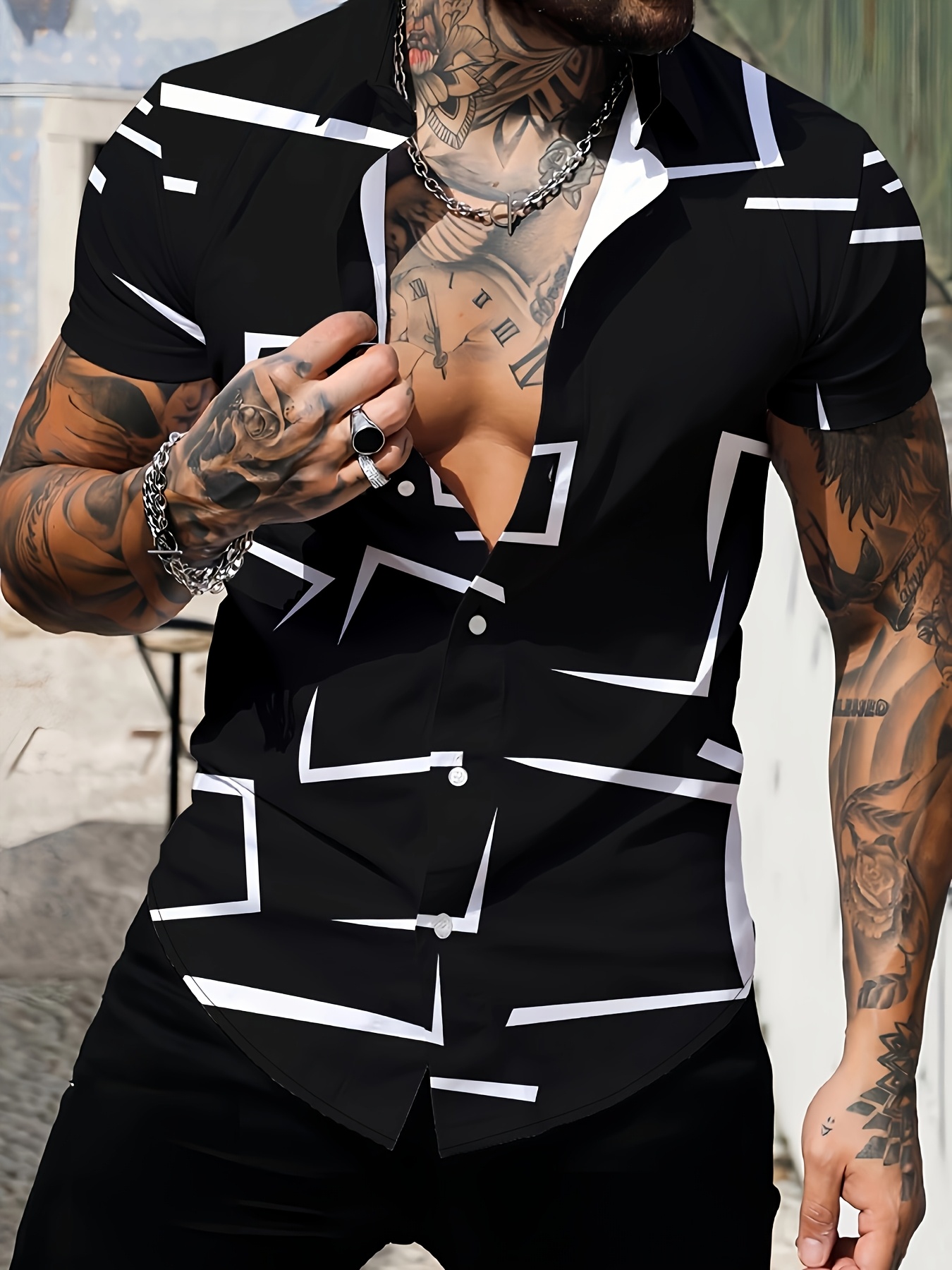 camisa oversize hombre estampado geométrico Temu Uruguay