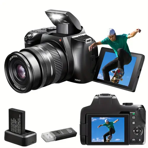 4 camera for photography 12x optical zoom 72mp vlogging camera for youtube with 3 180 flip screen compact camera with battery 64gb sd card usb card reader charging stand