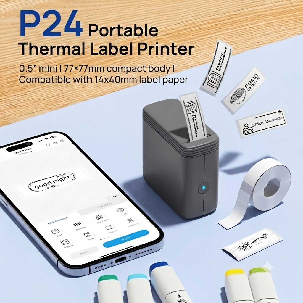TEMU P24 Label Printer, Mini Plotter With 14x40mm Label Paper (options For 1 Or 4 Rolls) For Home Storage, Inkless Wireless Sticker Maker With App