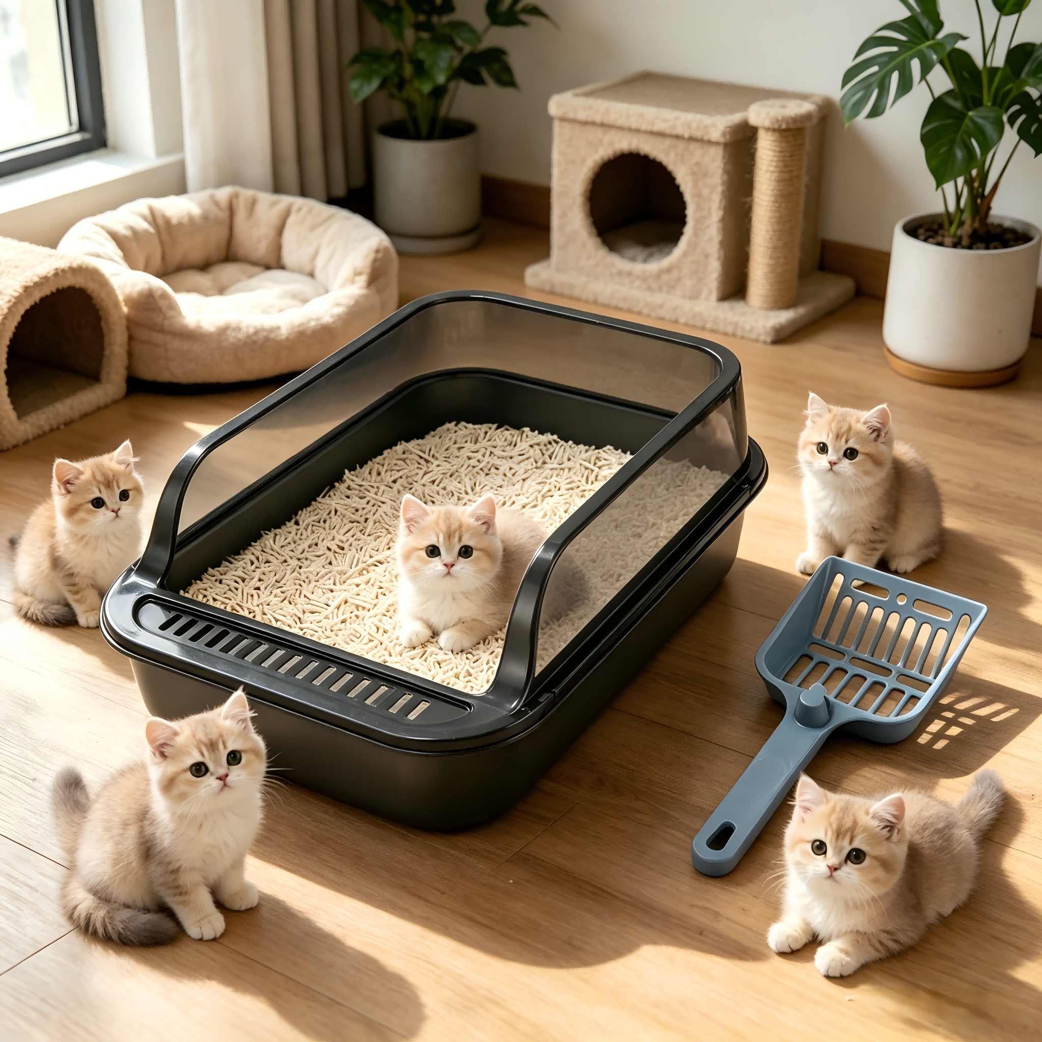 Semi-enclosed Litter Box With High Sides And A Design That Prevents Litter From Spilling Out. Features Multiple Compartments 's Needs. , Without Battery