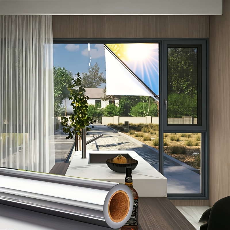 TEMU Large Size 90/80/70cm Wide Privacy Window Film, Mirror Reflective Silvery Window Film, For Privacy And Sun Protection, Window Privacy Film With