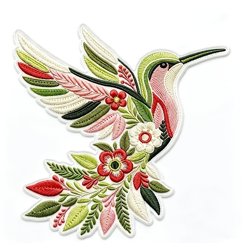 TEMU 1 pièce Patch brodé et fleur, Patch thermocollant oiseau floral bohème pour vêtement, veste, sac à dos, décoration DIY
