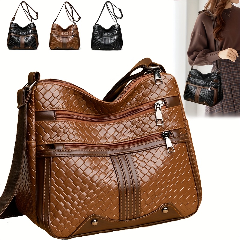 

Elegant Women's Quilted Crossbody Bag With Adjustable Strap - Leather, Multi- In Brown/black - Ideal For Daily & Shopping, Small Crossbody Bag