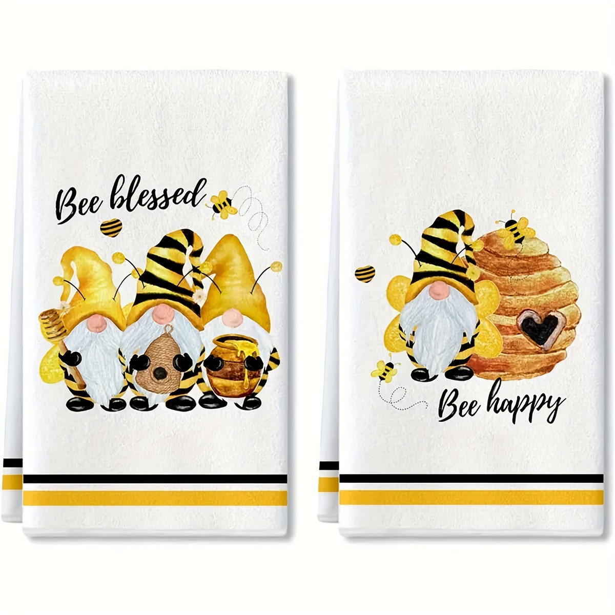 

Bee Blessed & Bee Happy Gnome Towel Set: Modern, Super Soft, Quick-drying Kitchen Towels With High Absorbency