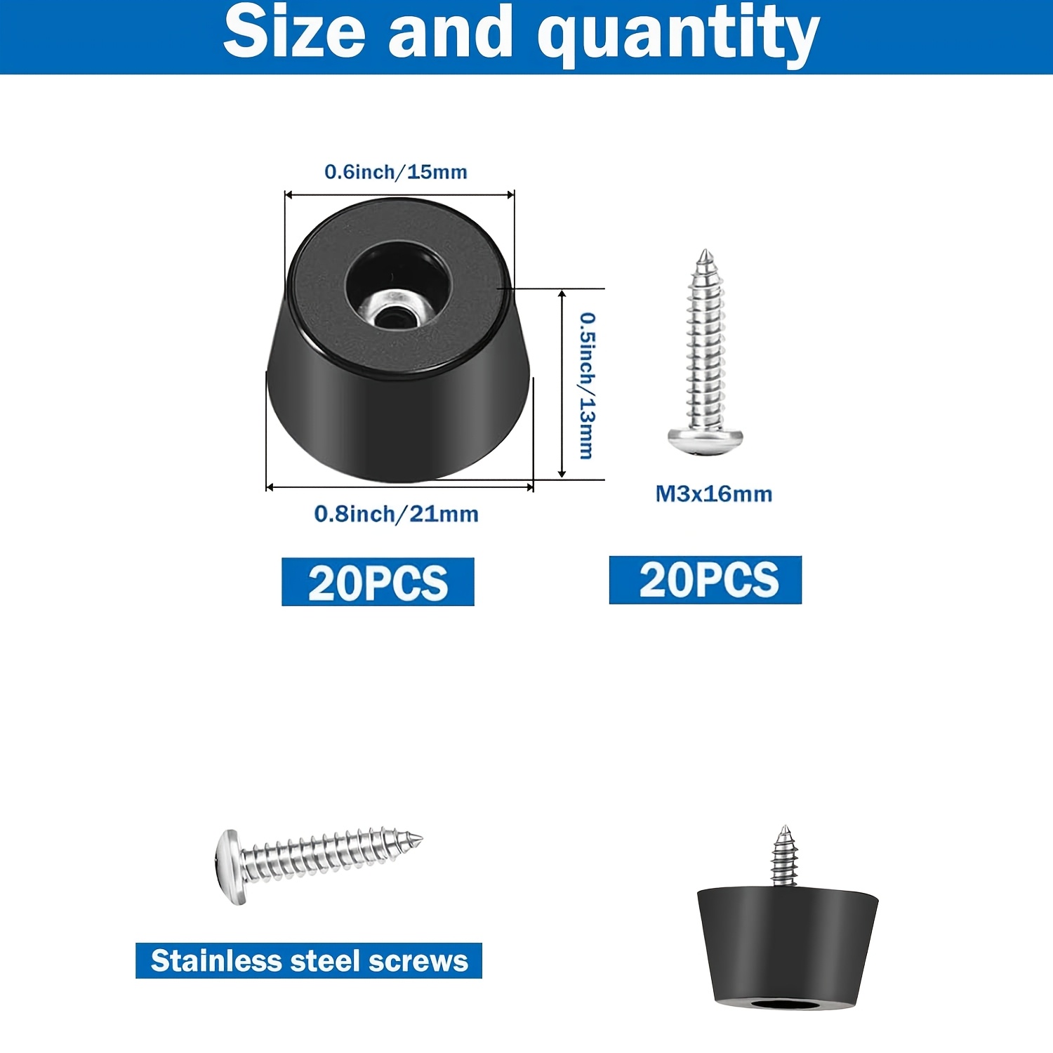 TEMU 40pcs 20pcs Cutting Board Rubber Feet + 20pcs Screws, 0.31 Inches High, 0. Deep, With Built-in Stainless Steel Washers And Screws, Non-slip
