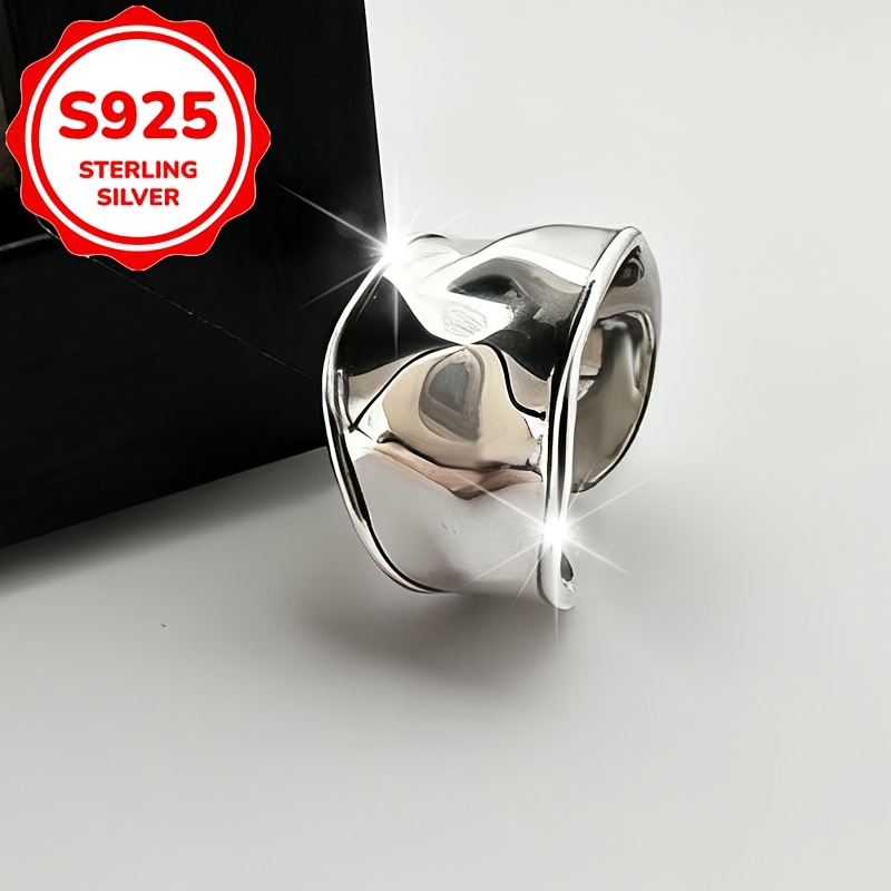 Women's S925 Sterling Silver Wide Band Ring, Premium Design