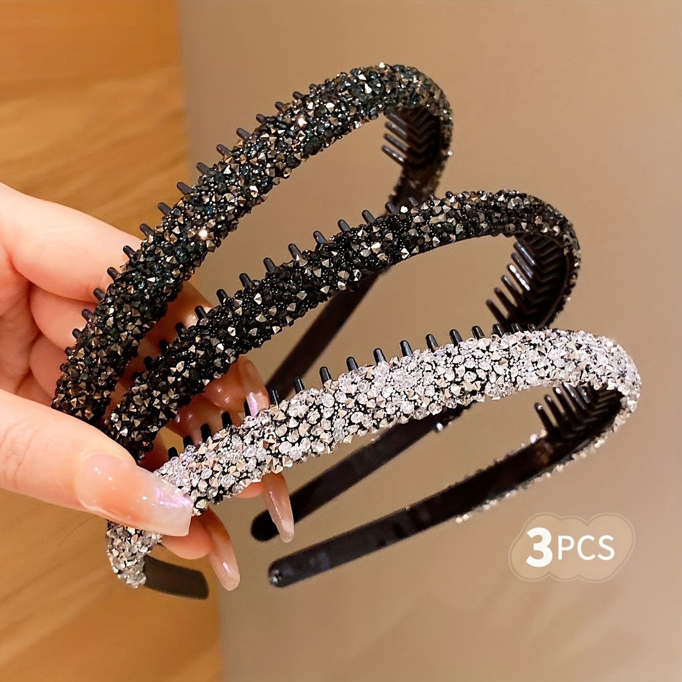 

3pcs Sparkling Headbands For Teen Girls - Non-slip, Fashionable Hair Accessories In Mixed Colors