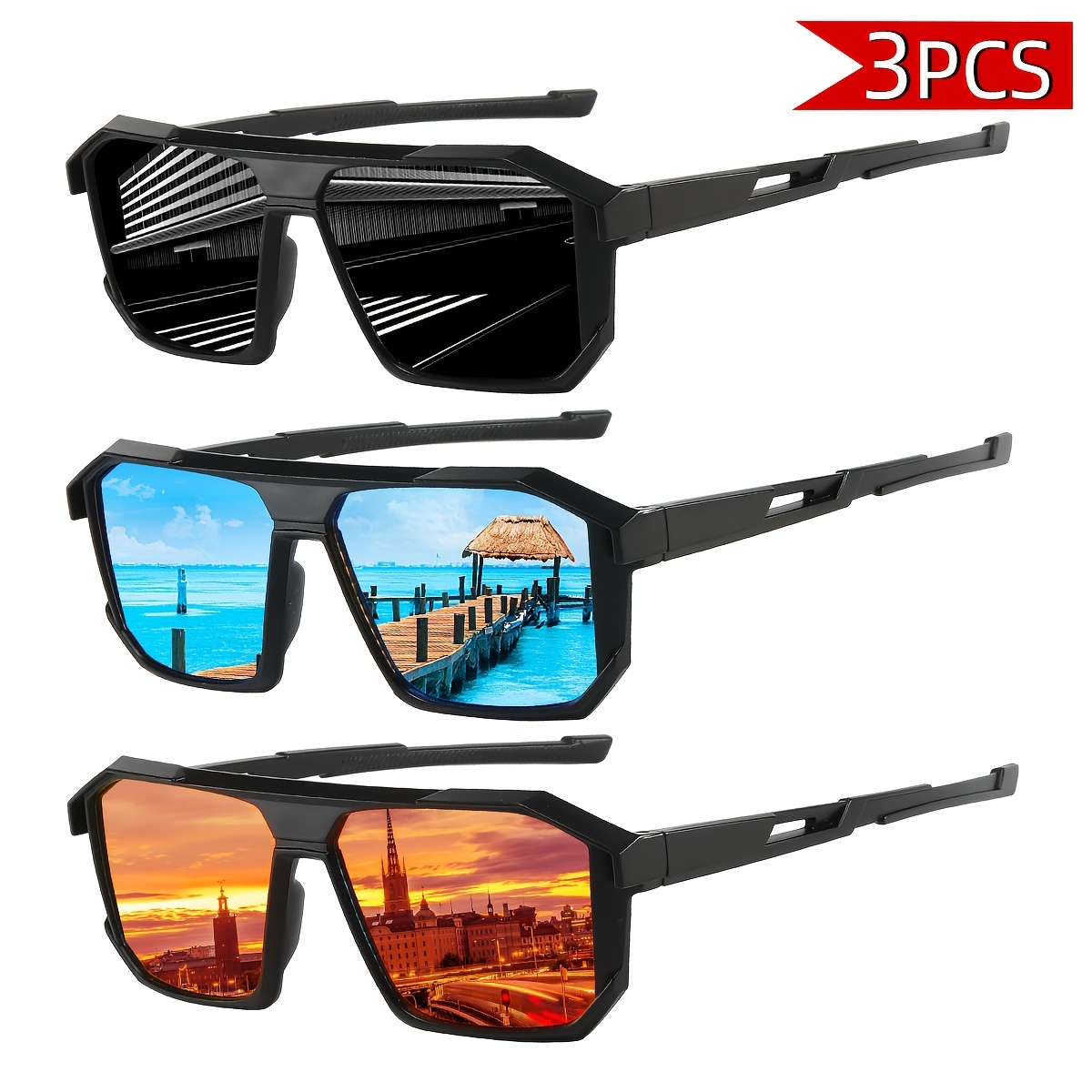 

3-pack Polarized Sports Glasses For Men, With Mirrored Lenses, Ideal For Cycling, Golf, Travel, Fishing, Hiking - Fashionable Outdoor Eyewear