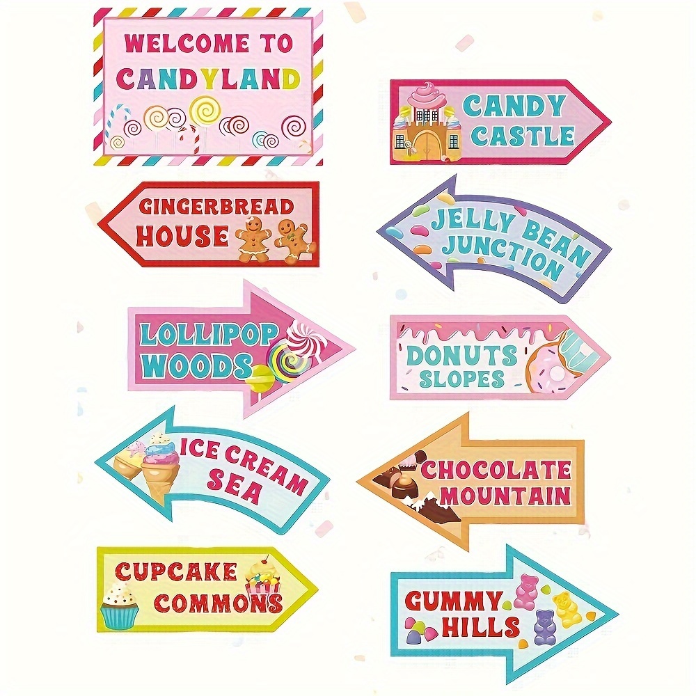 

20 Pcs Candyland Party Decorations - Pink Paper Party Signs - Candy Theme Birthday Photo Props - Popular Characters Patterned Solid Color Party Supplies For All Occasions