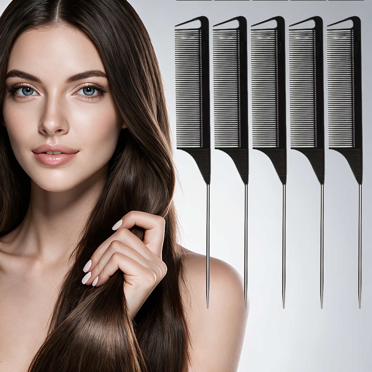 TEMU 5/18/24/30pcs Pointed Tail Comb, Professional Hairdressing Hairpin Comb, Curling Rod For Perms And Dyes, Split Comb With Steel Pins For Styling,