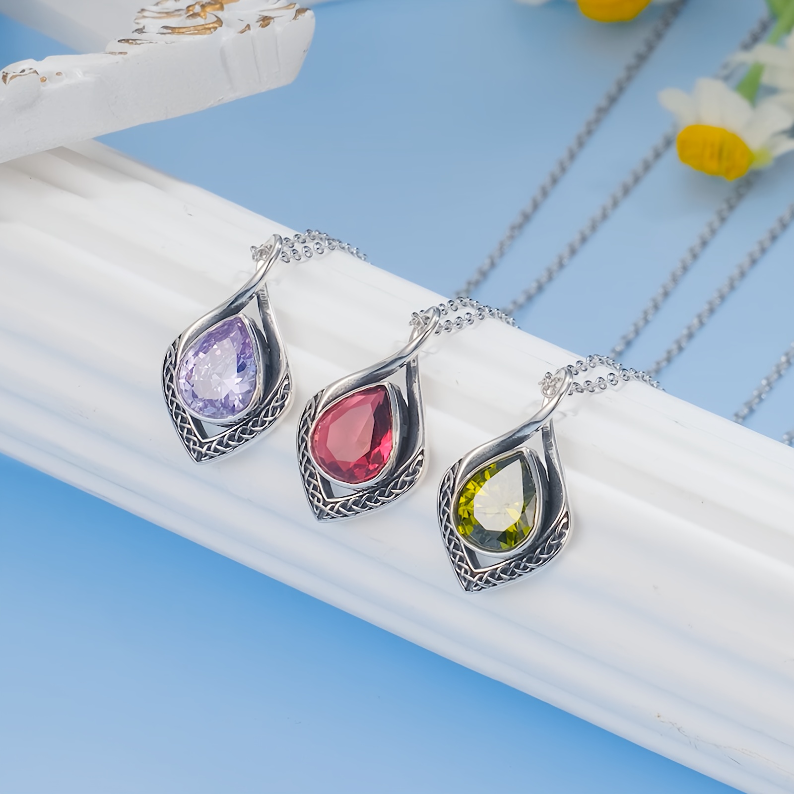 Women's 925 Sterling Silver Celtic Knot Birthstone Pendant Necklace