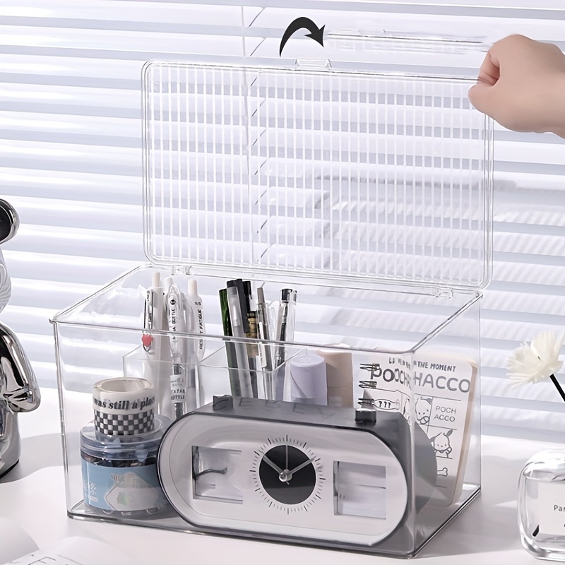 

Transparent Desktop Storage Box With Lid For Office Books And Documents, Acrylic Organizer For Cosmetics, Dustproof Storage Case