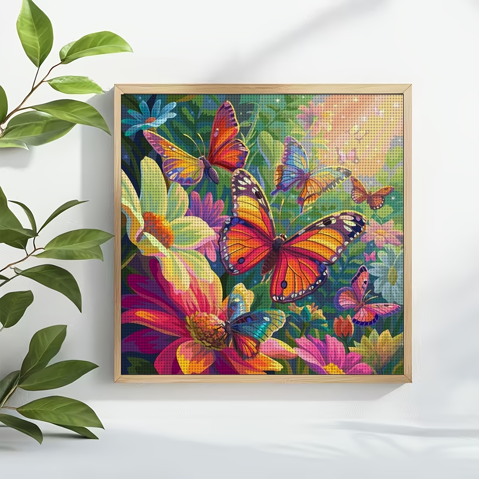 DIY Cross Stitch Print Kit, Butterflies Dancing Among Flowers