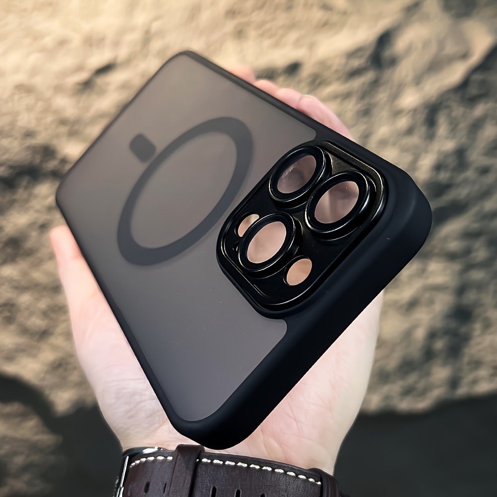 luxury matte transparent magnetic wireless charging case for iphone 15 14 13 12 11 pro max plus with lens protector soft bumper shockproof   hard acrylic back cover details 7