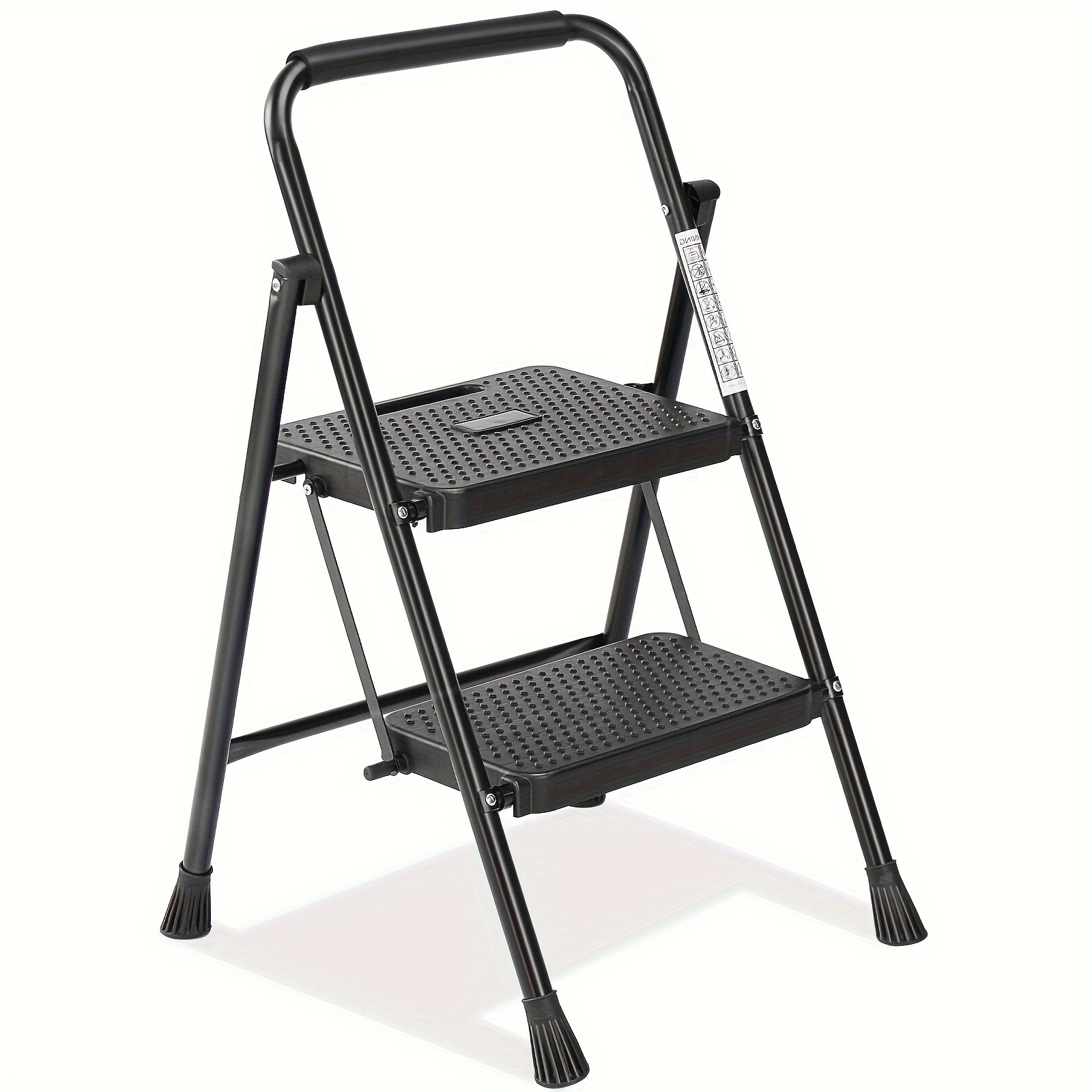 

2/3 Step Ladder, Folding Step Stool With Wide Anti-slip Pedal, 500lbs Sturdy Steel Ladder, Convenient Handgrip, Lightweight, Portable Steel Step Stool, Black