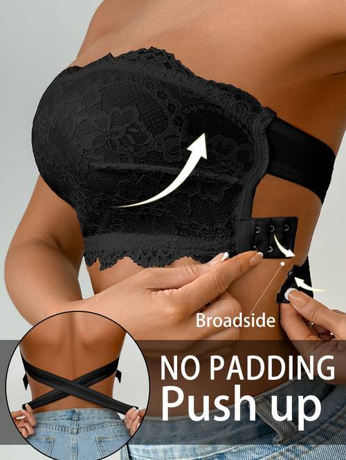 womens lace trimmed wireless no padding bra elegant solid color daily bandeau bra