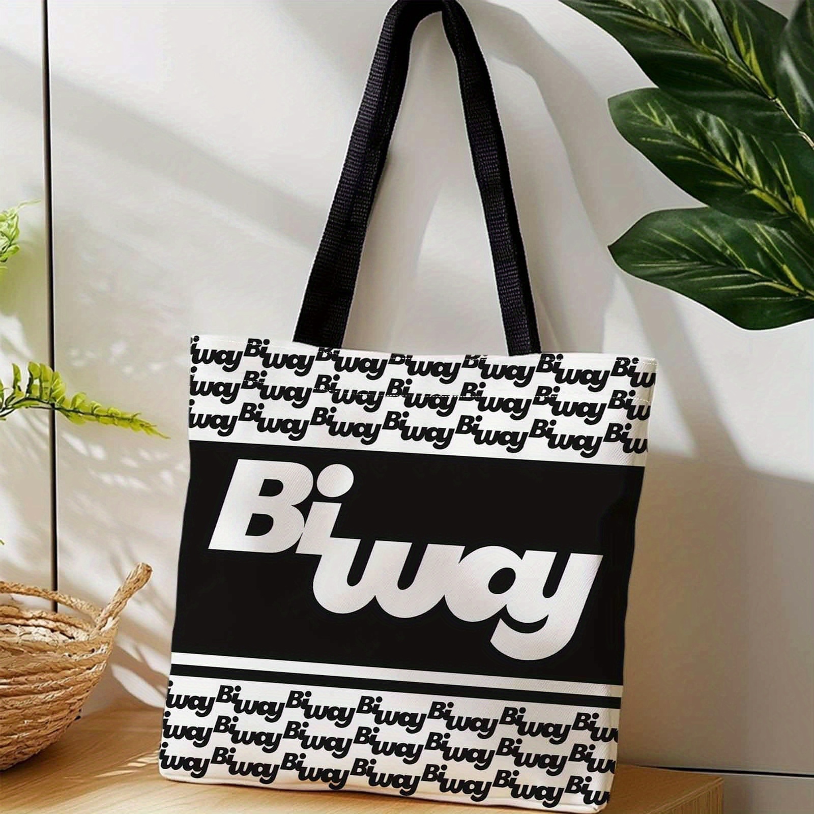 TEMU 1pc Double-sided Printing A Black And White Designed Bag With Repetitive Text That Showcases Modern . This Durable Backpack Has A Large Capacity