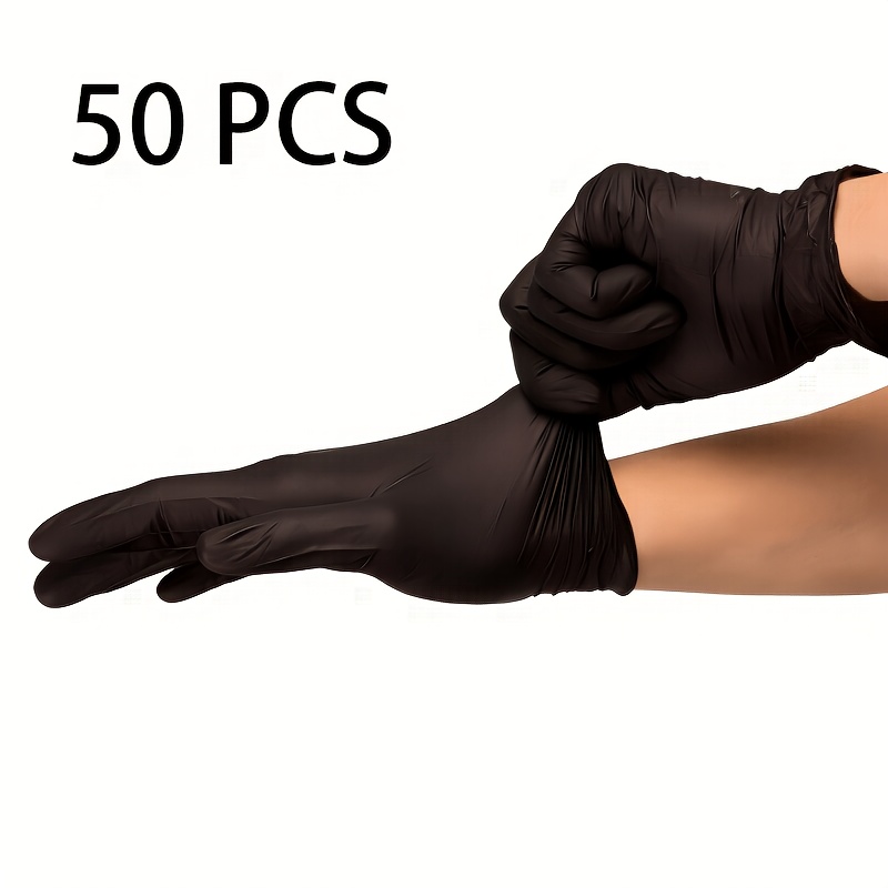 TEMU 50pcs Black Pure Nitrile Disposable Gloves, Durable, Thickened Design, 6.6mil, Latex Free, Powder-free, Heavy Duty, , Beauty, House Cleaning,
