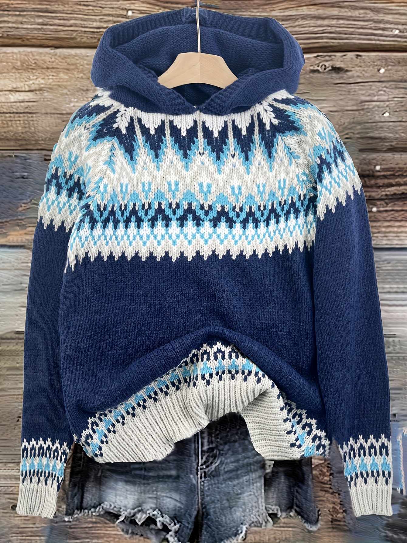 sweat à capuche câblé motif montagne élégant Temu France