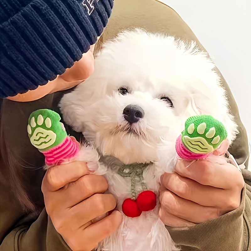 4pcs Random Style Non-Slip Dog Socks for Paw Protection