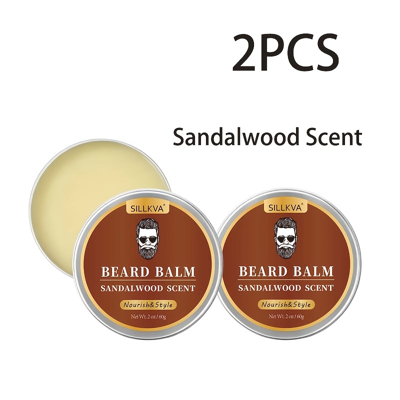 TEMU 2-pack Sillkva Beard Wax For Men 60g X 2 | Long, & Nourishing - Soft And Smooth | 3 Scents: Sandalwood, Sage And - Choose Your Combo | -