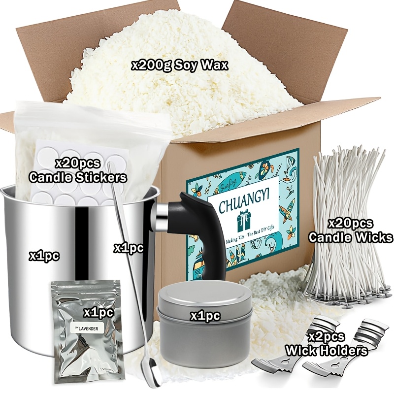 TEMU Suministros para hacer velas, juego completo para hacer velas de soya que olla para velas, para velas, pegatinas para , soporte para de 3