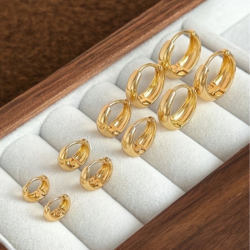 TEMU Lot de 5 paires de créoles géométriques de style européen et américain, boucles d'oreilles dorées exagérées, ensemble de créoles vintage ,