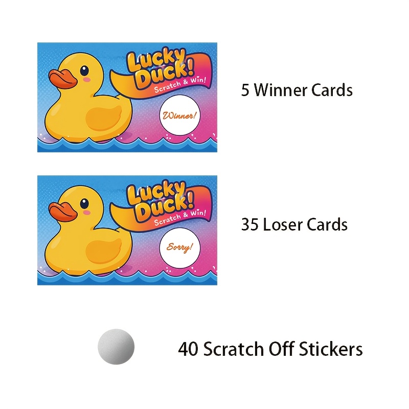 TEMU 40pcs Duck Scratch Off Game Cards Suitable For Kids Pool Parties, Showers & Birthdays - Duck Themed Prizes With Paper Tickets For Party Favors,