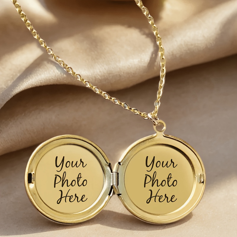 TEMU Personalized Photo Locket Necklace, Custom Photo Locket Necklace, Keepsake Photo Frame Charm Golden, Silvery Stylish, Unisex, Easy, Vintage,