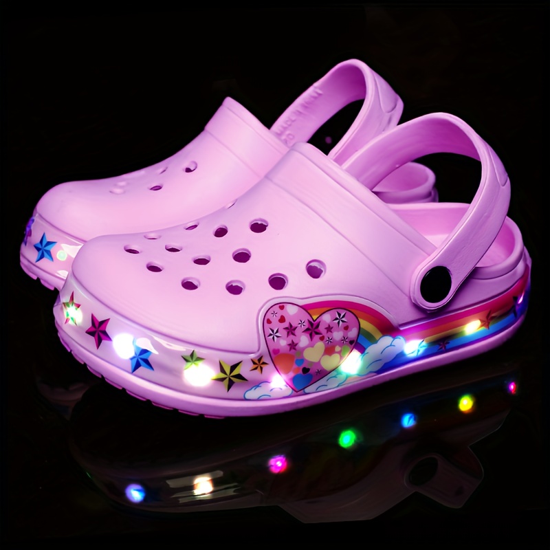 kids glow in the dark clogs breathable eva sports casual shoes non slip beach footwear cartoon pattern slip on closure battery operated for boys girls spring summer fall details 8