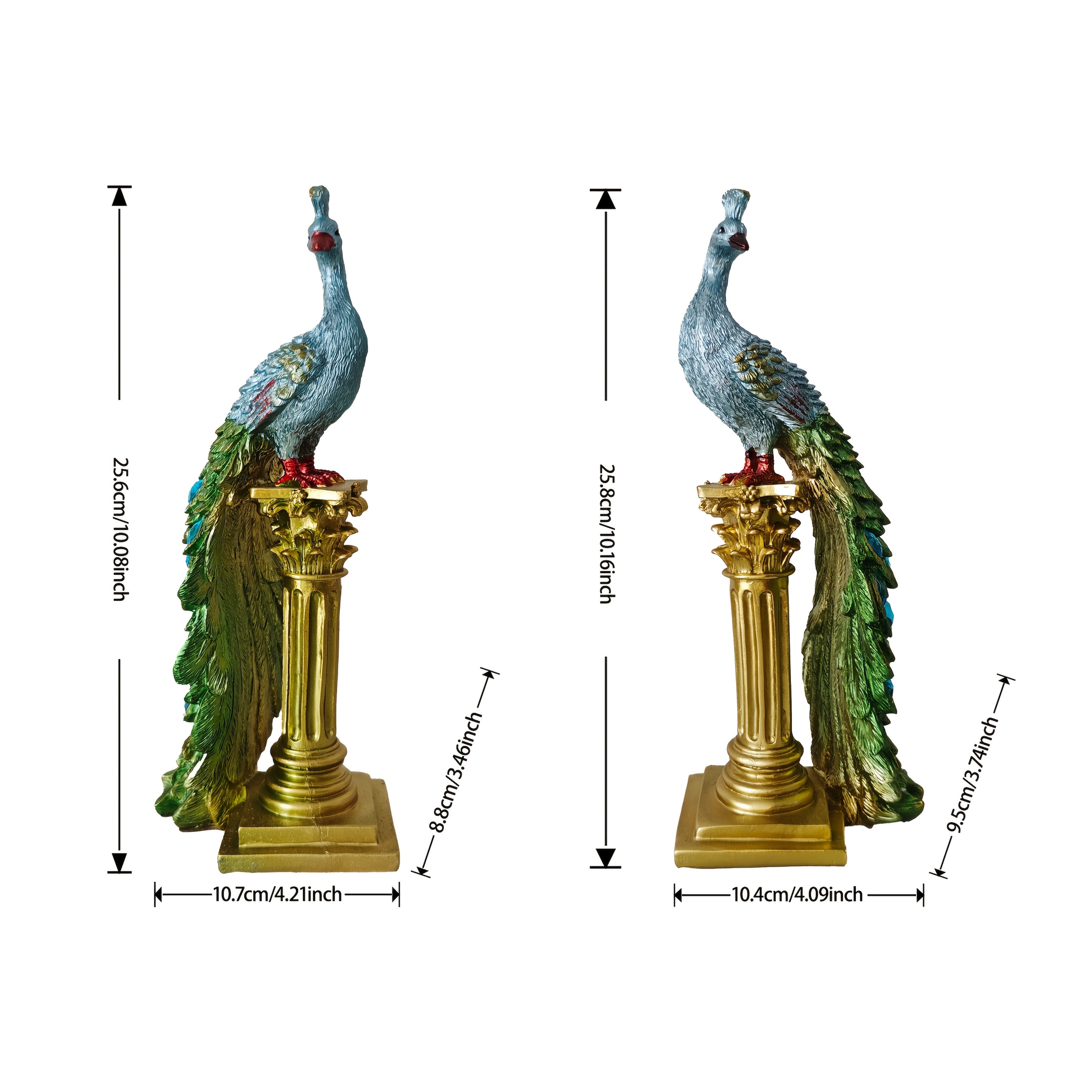 TEMU Par de Elegantes Figuras de Pavos Reales de Resina - Elaboradas con y Dorados, Ideales para Decoración Interior/Exterior, Perfectas para el