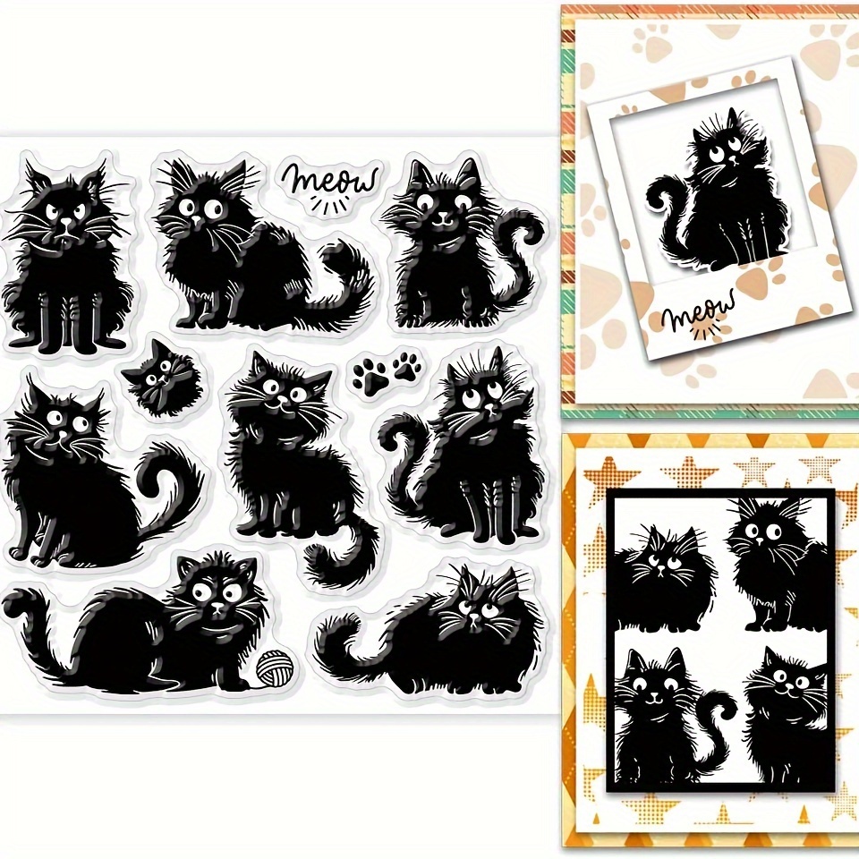 

Black Cat Clear Silicone Stamps Set For Scrapbooking, Pvc Material, Decorative Crafting Supplies For Painting And Card Making - 1pc