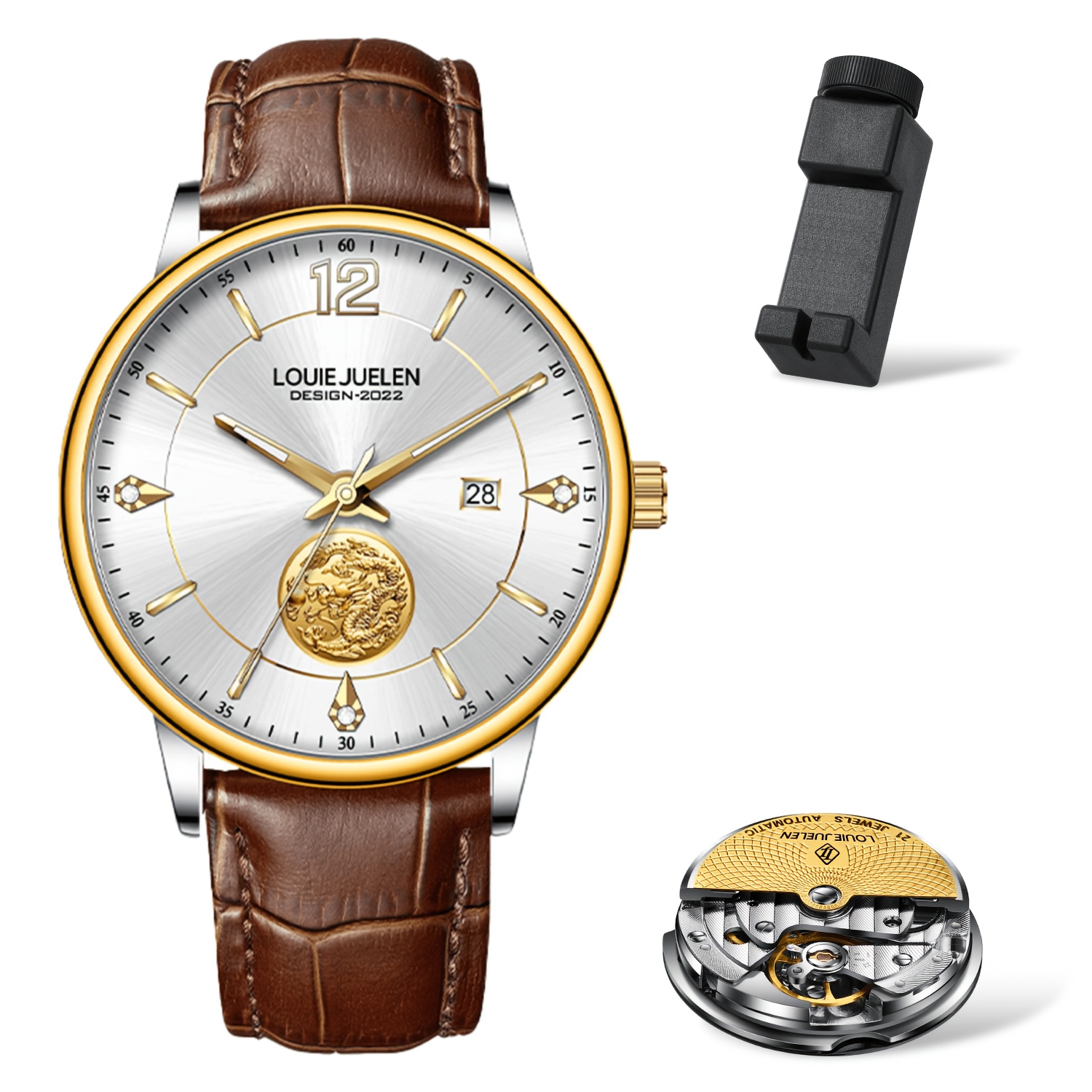 Juelen Men's Luxury Automatic Mechanical Watch - Style With Calendar Display Stainless Steel Strap Men's Gift Watch