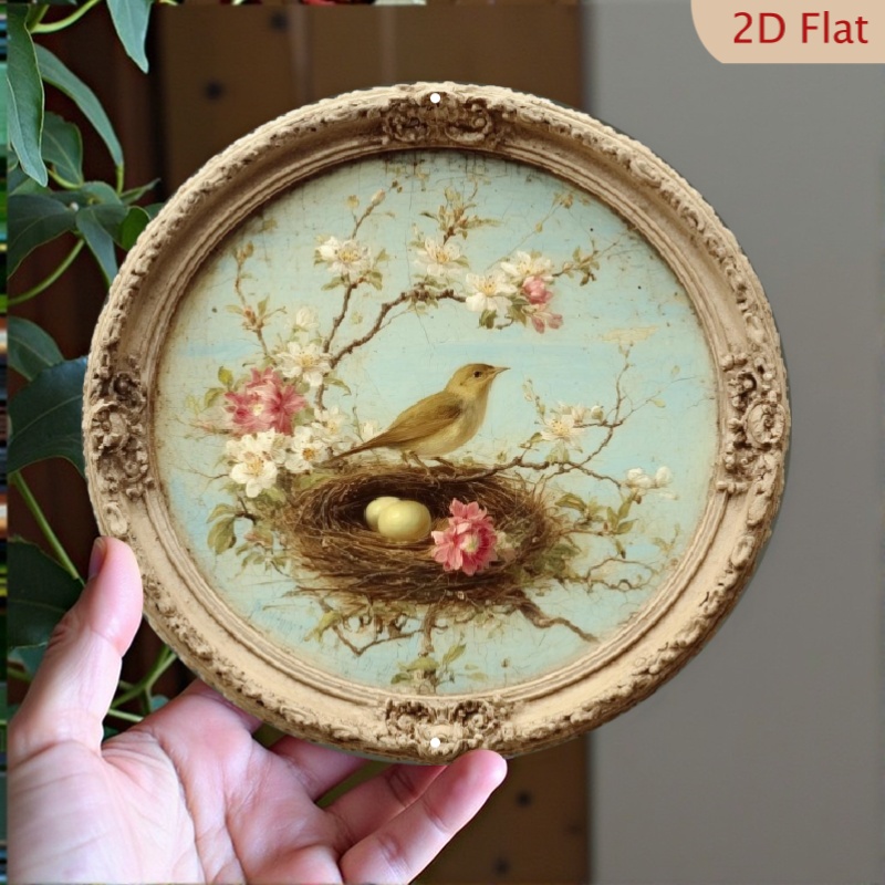 TEMU 2d Flat Wooden Retro Birdhouse Egg Wall Decor - Country Farmhouse Style Nest With Eggs, Background, Pre-drilled For Easy Hanging - Living Room,