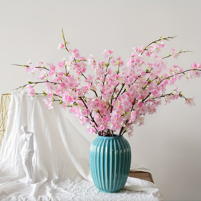 

1pc Artificial Cherry Silk Flowers Long Branches, Fake Plum Flower For Tall Floor Vase, Faux Peach Cherry Flower Arrangements Decor For Home Indoor Wedding