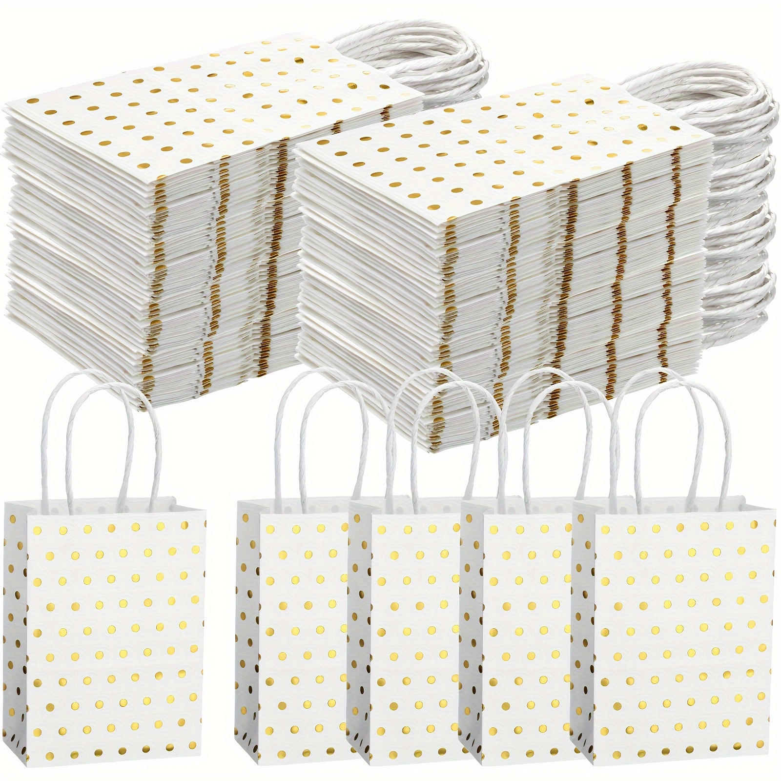 

50 Pcs Christmas Gold Foil Dot Paper Gift Bags With Handles Small Gift Bags Bulk Party Favor Bags For Birthday Wedding Gift Treat Wrapping, 5.9 X 4.3 X 2.4 Inch, White