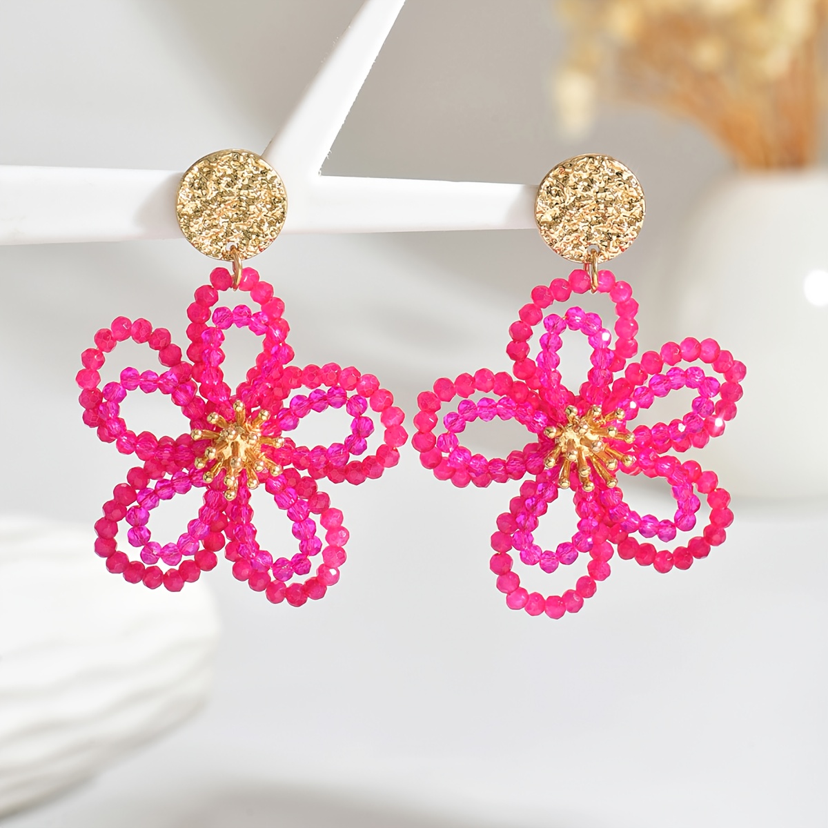 Women's Bohemian Hand-Beaded Hollow Flower Earrings