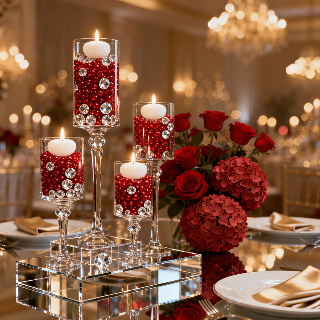 TEMU 764pcs Perles Fausses Perles Rouges, Imitations de en Acrylique Transparent, Fausses , en Plastique & Fausses Perles - Remplissage de Vase,