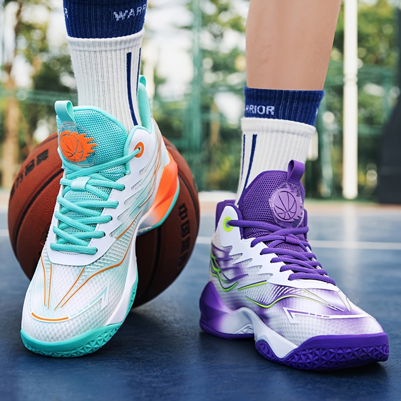 Women's Athletic Basketball Shoes Non-Slip, Lace-Up Fashion Sneakers with  Thick Sole, Purple and Green Camouflage Pattern, Breathable Fabric Upper